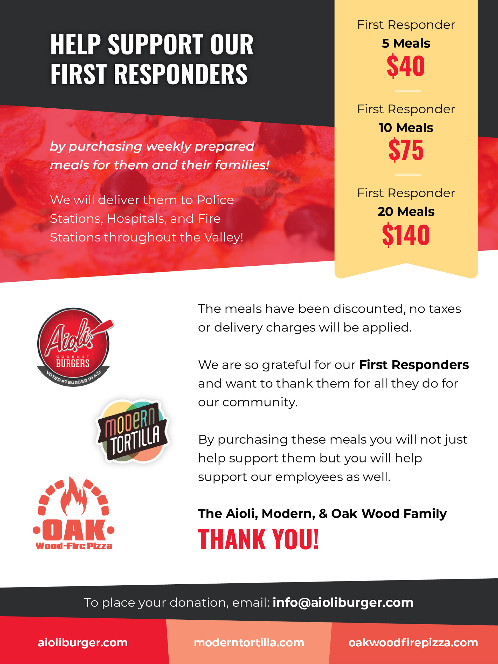Support Our Heroes with First Responder Meals Aioli Gourmet Burgers
