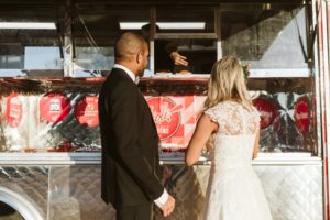 food truck wedding catering with wedding couple