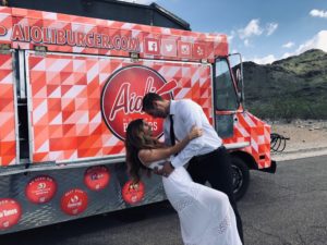 A couple who ordered wedding catering in Chandler, AZ from Aioli Burger