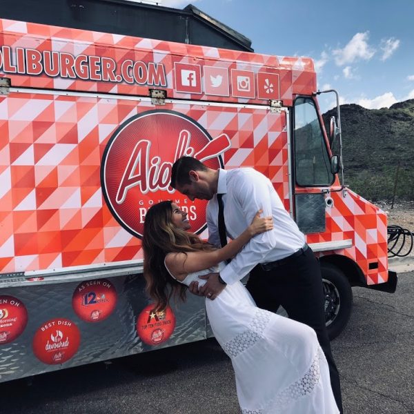 A couple who ordered wedding catering in Chandler, AZ from Aioli Burger